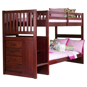 Orville Twin Over Twin Staircase Bunk Bed - Chest, Merlot 