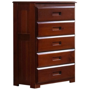 Joplin 5-Drawer Storage Chest - Bead Board Sides, Merlot Finish 