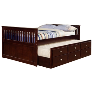 Gable Full Mission Trundle Bed - Square Handles, Dark Cappuccino 