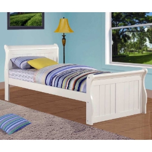 Faustine Twin Sleigh Bed - Bead Board Panels, White Finish 