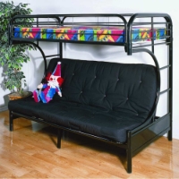 Keagan C-Shaped Twin Over Futon Metal Bunk Bed - Gloss Black