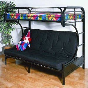 Keagan C-Shaped Twin Over Futon Metal Bunk Bed - Gloss Black 