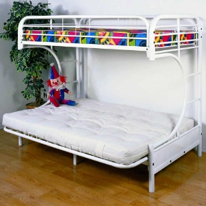 Keagan C-Shaped Twin Over Futon Metal Bunk Bed - Gloss White 