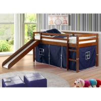Marsden Espresso Wooden Loft Bed - Slide, Blue Tent
