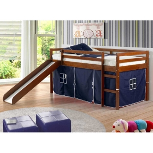 Marsden Espresso Wooden Loft Bed - Slide, Blue Tent 