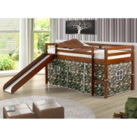 Marsden Espresso Wooden Loft Bed - Slide, Camo Tent