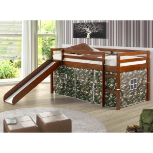Marsden Espresso Wooden Loft Bed - Slide, Camo Tent 