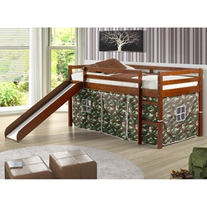 Marsden Espresso Wooden Loft Bed - Slide, Camo Tent 