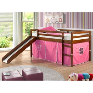 Marsden Espresso Wooden Loft Bed - Slide, Pink Tent 
