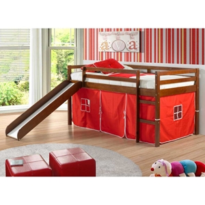 Marsden Espresso Wooden Loft Bed - Slide, Red Tent 