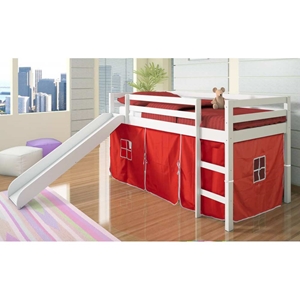 Marsden White Wooden Loft Bed - Slide, Red Tent 