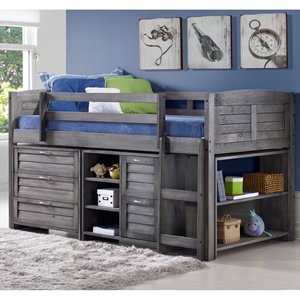 4 Pieces Bedroom Set - Twin Bed, 2 Chests and Bookcase, Antique Gray 