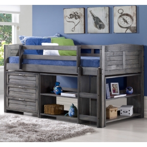 4-Piece Bedroom Set - Twin Bed, 3-Drawer Chest and 2 Bookcases, Antique Gray 