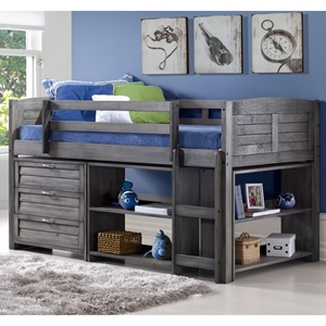 4-Piece Bedroom Set - Twin Bed, 3-Drawer Chest and 2 Bookcases, Antique Gray 