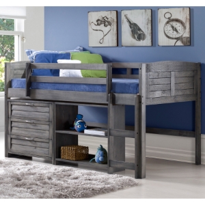 3 Pieces Bedroom Set - Twin Bed, 3 Drawers Chest and Bookcase, Antique Gray 