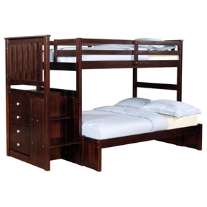 Orville Twin Over Full Staircase Bunk Bed - Chest, Dark Cappuccino 
