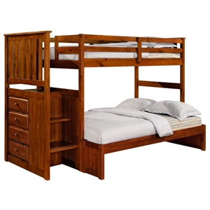 Orville Twin Over Full Staircase Bunk Bed - Chest, Light Espresso 