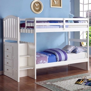 Patrice Twin Arched Panel Staircase Bunk Bed - Chest, White 