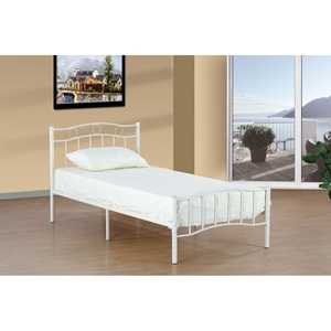 Twin Bed - Metal, White 