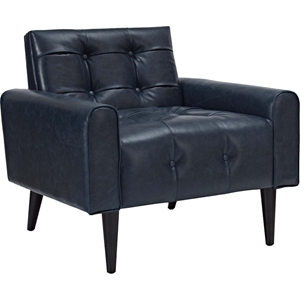 Delve Faux Leather Accent Chair - Button Tufted, Blue 