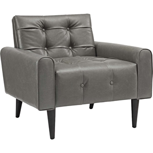 Delve Faux Leather Accent Chair - Button Tufted, Gray 