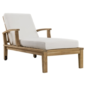 Marina Outdoor Patio Teak Single Chaise - Natural/White 