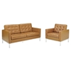 Loft 2 Pieces Armchair and Loveseat - Tufted, Leather, Tan - EEI-1269-TAN
