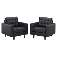 Empress Bottom Tufted Leather Armchair - Black (Set of 2)