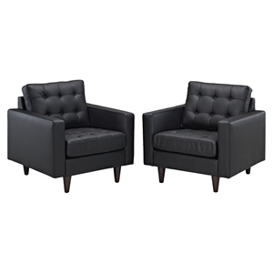 Empress Bottom Tufted Leather Armchair - Black (Set of 2) 