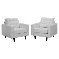 Empress Button Tufted Leather Armchair - White (Set of 2)