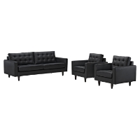 Empress 3 Pieces Armchair and Sofa - Black