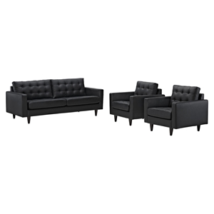 Empress 3 Pieces Armchair and Sofa - Black 