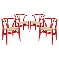 Amish Dining Armchair - Wood Frame, Red (Set of 4)