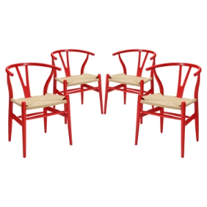 Amish Dining Armchair - Wood Frame, Red (Set of 4) 
