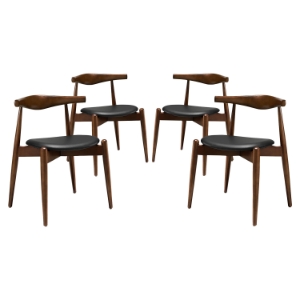 Stalwart Leatherette Dining Side Chair - Dark Walnut, Black (Set of 4) 