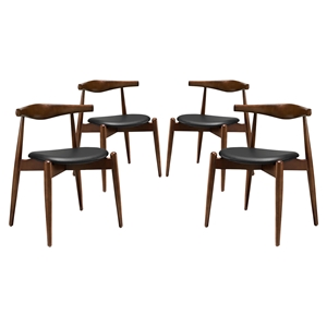 Stalwart Leatherette Dining Side Chair - Dark Walnut, Black (Set of 4) 