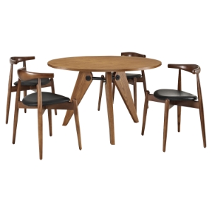 Stalwart 5 Pieces Dining Set - Dark Walnut, Black 