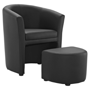 Divulge Leatherette Armchair and Ottoman - Black 