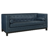 Imperial Bonded Leather Sofa - Button Tufted, Blue