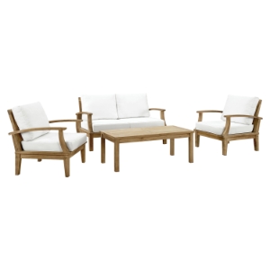 Marina 4 Pieces Outdoor Patio Sofa Set - White, Natural Frame 