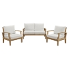 Marina 3 Pieces Outdoor Patio Sofa Set - White, Natural Frame - EEI-1470-NAT-WHI-SET