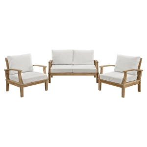Marina 3 Pieces Outdoor Patio Sofa Set - White, Natural Frame 