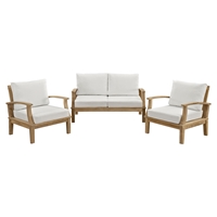 Marina 3 Pieces Outdoor Patio Sofa Set - White, Natural Frame