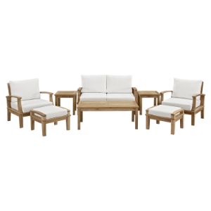 Marina 8 Pieces Outdoor Patio Sofa Set - Natural Frame, White 