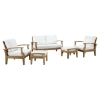 Marina 5 Pieces Patio Sofa Set - Natural Frame, White - EEI-1472-NAT-WHI-SET