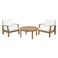 Marina 3 Pieces Outdoor Patio Sofa Set - Natural Frame, White, Round Table