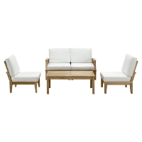 Marina 5 Pieces Outdoor Patio Sofa Set - Natural Frame, White