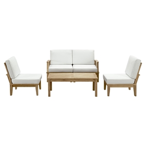Marina 5 Pieces Outdoor Patio Sofa Set - Natural Frame, White 