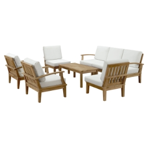 Marina 8 Pieces Patio Teak Sofa Set - Natural Frame, White 