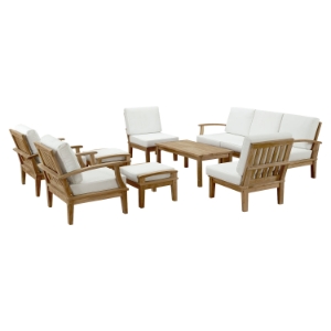 Marina 10 Pieces Patio Teak Sofa Set - Natural, White 